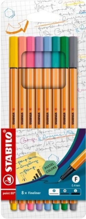 ESTUCHE 8 COLORES PASTEL STABILO POINT 88 PUNTA FIBRA 0,4MM