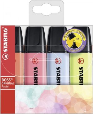 Estuche 4 marcadores fluorescentes stabilo boss 70 pastel nuevos colores