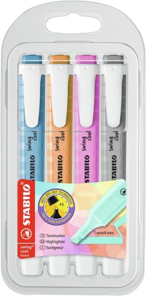 Estuche 4 marcadores fluorescentes stabilo swing cool nuevos colores