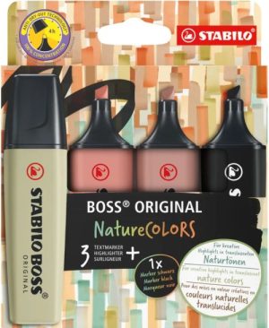 Estuche 4 marcadores fluorescentes stabilo boss nature colors surtidos
