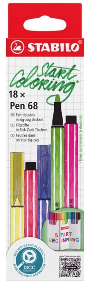 Estuche zig-zag 18 colores surtidos stabilo pen 68 punta media