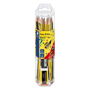 Estuche 12 lapiz de grafito noris hb nº2 + afilalápices y goma de borrar mini de regalo