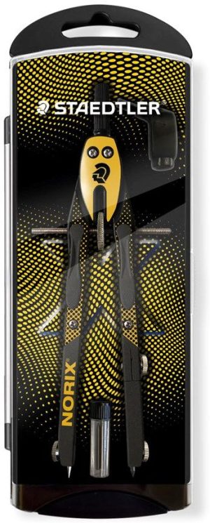 Estuche compas metálico de precision norix 555 color amarillo/negro