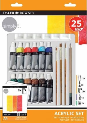 Set de 25 tubos de pintura acrilica simply