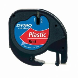 CINTA DYMO LETRATAG PLASTICO NEGRO/ROJO 12MMX4M.