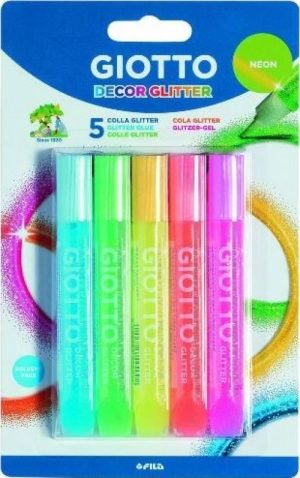 BLISTER 5 TUBOS 10ML COLA GLITTER GLUE NEON GIOTTO