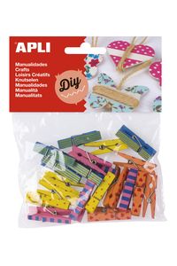 Bolsa 20 mini pinza madera decorada colores surtidos
