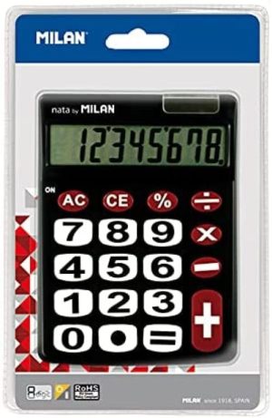 Blíster calculadora 8 dígitos con teclas grandes color negro y rojo