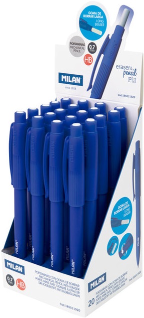 Exp 20 portaminas + goma 0,7mm hb pl1 color azul