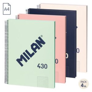 Paq/4 cuaderno espiral a4 80h 95g. cuad.5x5 microperforado colores surtidos