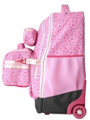 Kit mochila con ruedas bolsa isotermica y portatodos doble pink flowers