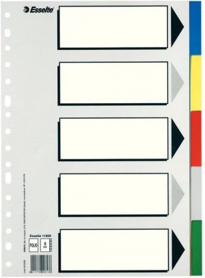 Bolsa separadores folio multitaladro polipropileno con 5 pestañas de colores