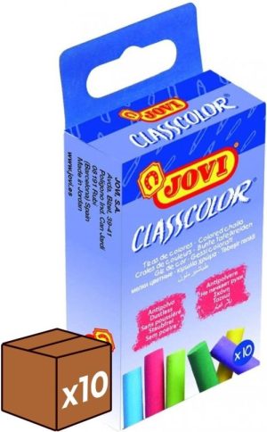 (pack 10u.) caja 10 tizas colores antipolvo jovi