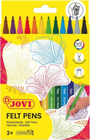 Estuche 12 rotuladores jovi trazo fino felt pens colores surtidos