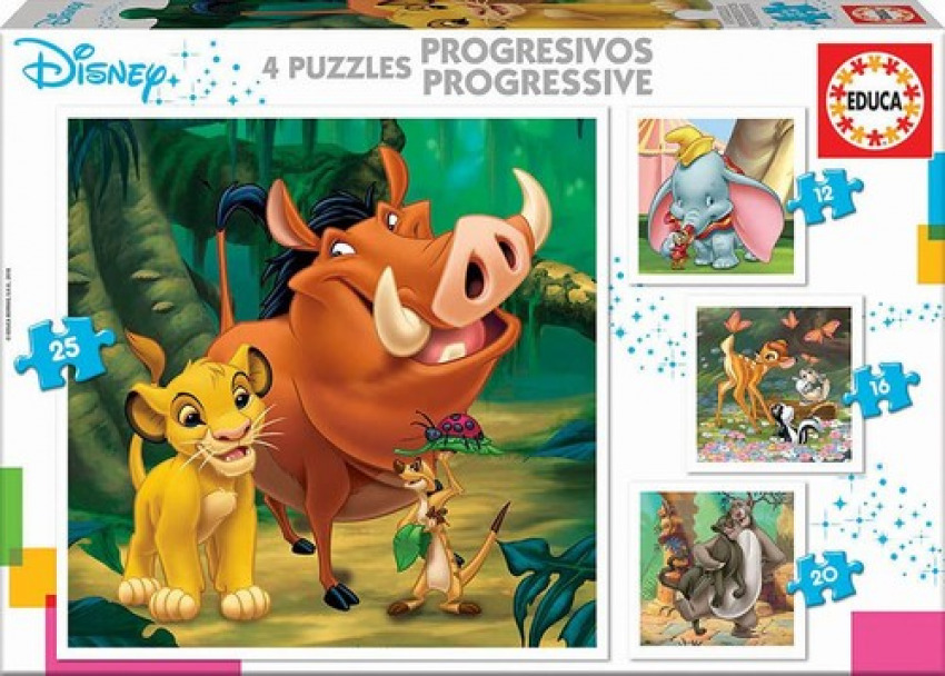 PROGRESIVOS DISNEY ANIMALS DUMBO+BAMBI+LION KING+JUNGLE BOOK PUZZLE