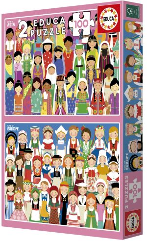 PUZZLE 2X100 PIEZAS NIÑAS DE EUROPA Y ASIA