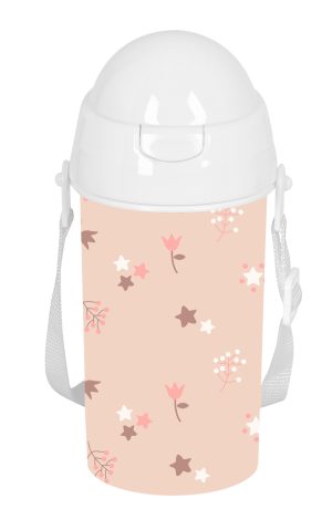 BOTELLA 500ml APERTURA AUTOMATICA CON PAJITA SAFTA PREESCOLAR FLORES 7,3x19,5x7,3cm