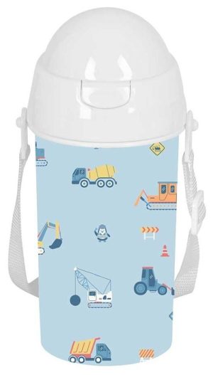 BOTELLA 500ml APERTURA AUTOMATICA CON PAJITA SAFTA PREESCOLAR GRUAS 7,3x19,5x7,3cm