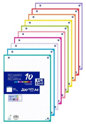 Recambio multicolor 10 xl a4 200h 90g. 4 taladros cuadrícula 5x5 con 10 colores de greca