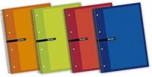 Paq/5 cuaderno espiral microperforado a5+ 140h 60g. cuad.5x5 multiasignatura colores surtidos