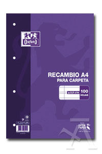 Recambio a4 100h 4 taladros 90g. pauta 3,5 con margen oxford