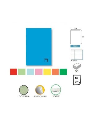 Paq/10 libreta a4 48h 70g. pauta 2.5 c/m tapa gofrada colores surtidos pacsa
