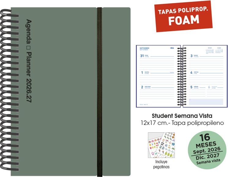 AGENDA ESCOLAR 26/27 STUDENT FOAM 12X17 SV VERDE
