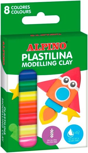 BLISTER 6+2 PASTILLAS PLASTILINA 12.5G COLORES NEON ALPINO