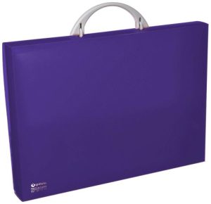 Maletín portadocumentos polipropileno violeta 345x245x40 mm. con asa abatible y broche.