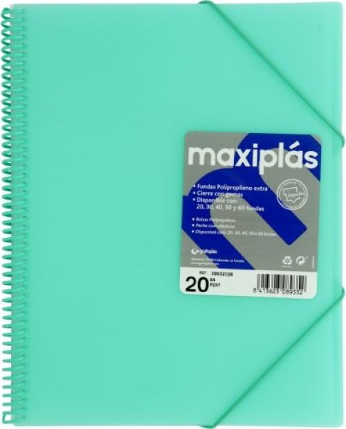 CARPETAS A4 60 FUNDAS A4 ESPIRAL MAXIPLAS VERDE AGUA