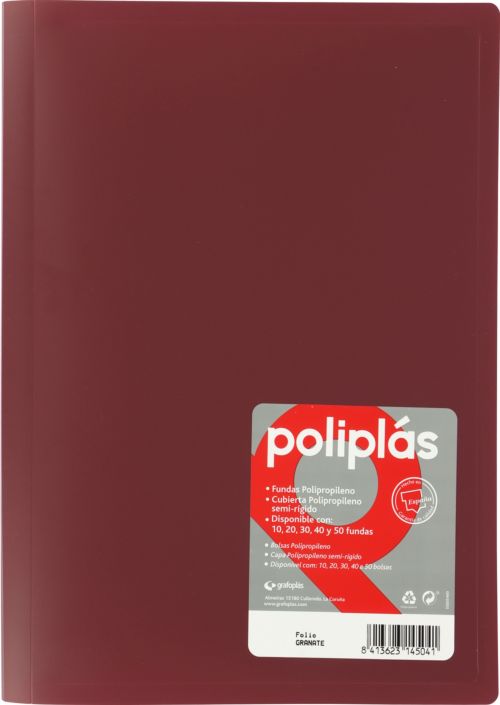 CARPETA Fº 40 FUNDAS SOLDADAS OPACAS GRANATE POLIPLAS