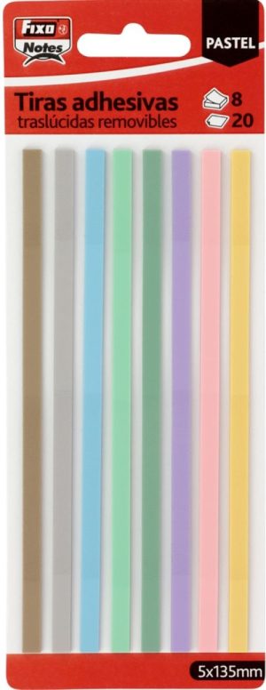 Blister 8 tiras adhesivas translucidas colores pastel 5x135mm