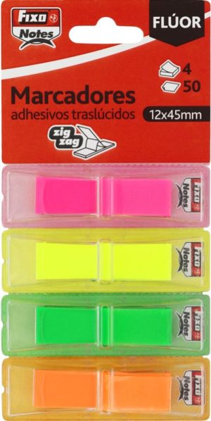 Blister 4 marcadores autoadhesivos translucidos colores fluo 4x50mm