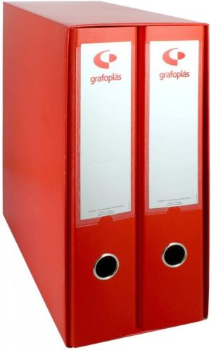 Modulo 2 archivadores fº 2 anillas palanca 65mm carton forrado en pp grafcolor rojo