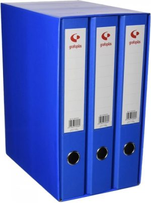 Modulo 3 archivadores fº 2 anillas 40mm carton forrado en pp grafcolor azul