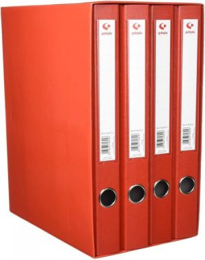 Modulo 4 archivadores fº 2 anillas 25mm cartón forrado en pp grafcolor rojo