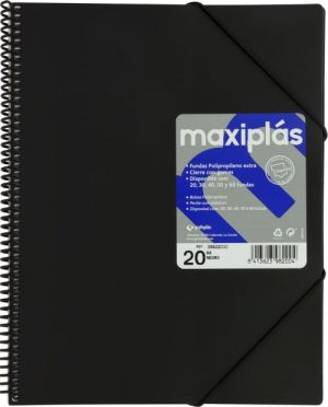 CARPETAS A4 20 FUNDAS A4 ESPIRAL MAXIPLAS NEGRO