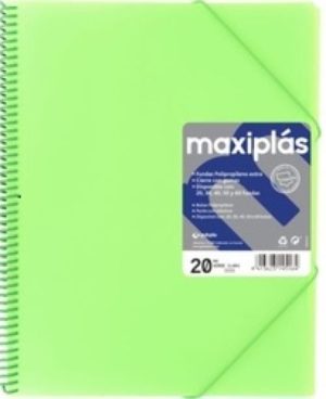 CARPETAS A4 50 FUNDAS A4 ESPIRAL MAXIPLAS VERDE