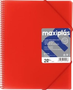 CARPETAS A4 50 FUNDAS A4 ESPIRAL MAXIPLAS ROJO