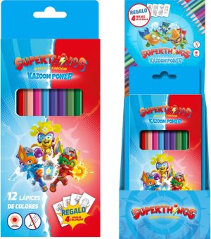 EXP 12 CAJAS LAPICES COLORES SUPERTHINGS