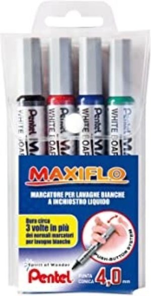 ESTUCHE 4 MARCADORES PIZARRA MAXIFLO S PUNTA CONICA MWL5S