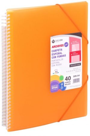 CARPETA 40 FUNDAS A4 ESPIRAL ARCHIVEX STAR NARANJA CARCHIVO