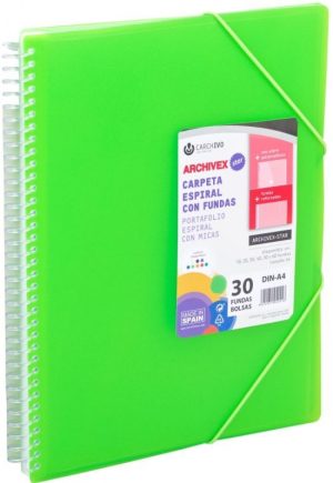 CARPETA 50 FUNDAS A4 ESPIRAL ARCHIVEX STAR VERDE CLARO