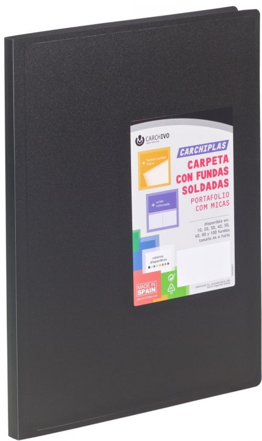 Carpeta 10 fundas soldadas a4 tapa flexible color negro carchiplas