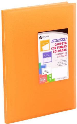 Carpeta 30 fundas soldadas a4 tapa flexible color naranja carchiplas