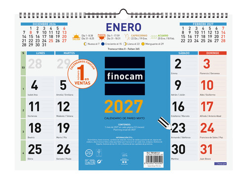Calendario pared mixto trendy color 2027 430x310mm