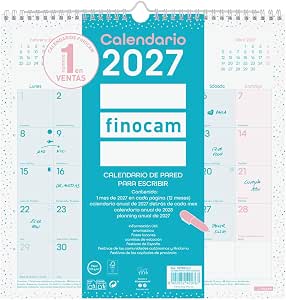 Calendario pared escribir chic 2027 30x30cm. turquesa