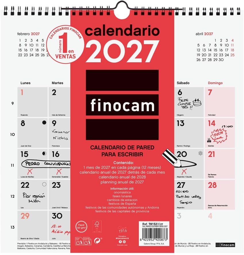 Calendario pared escribir 2027 30x30cm