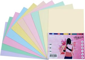 Paquete papel a4 100h 80g 10 colores pastel surtidos fabrisa