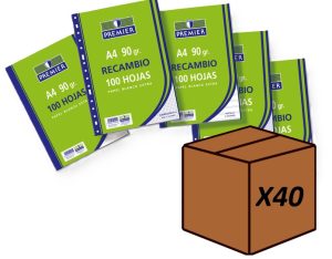 (pack 40u) recambio a4 100h 4 taladros 90g cuad.4x4 c/m premier